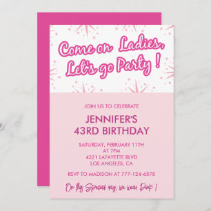 Pink 43 invitaciones de cumpleaños Trendy Fun Girl