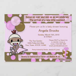 PINK adorable de la invitación Baby Shower al mono