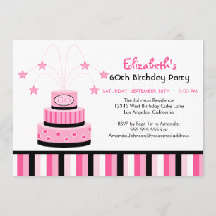 Pink and Black 60th Birthday Cake Party Invitación