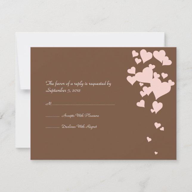 Pink and Brown Hearts Wedding RSVP (Anverso)