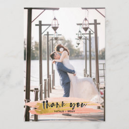 Pink and Gold Brushed Gracias 2 Tarjeta fotográfic