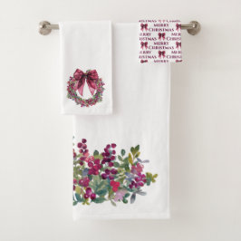 Pink and Green Berry Christmas Towel Set