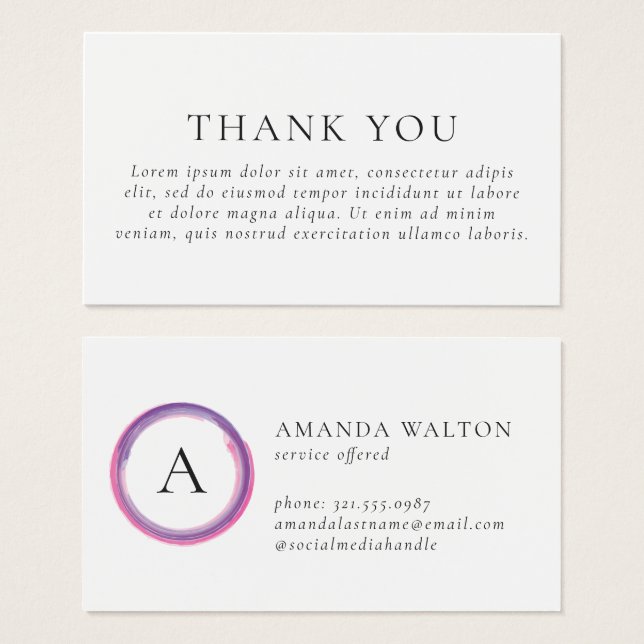 Pink and Purple Monogram Modern Package Insert (Anverso y reverso)