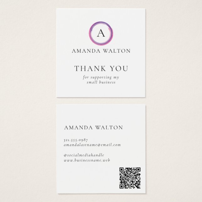 Pink and Purple Monogram QR Code Package Insert (Anverso y reverso)