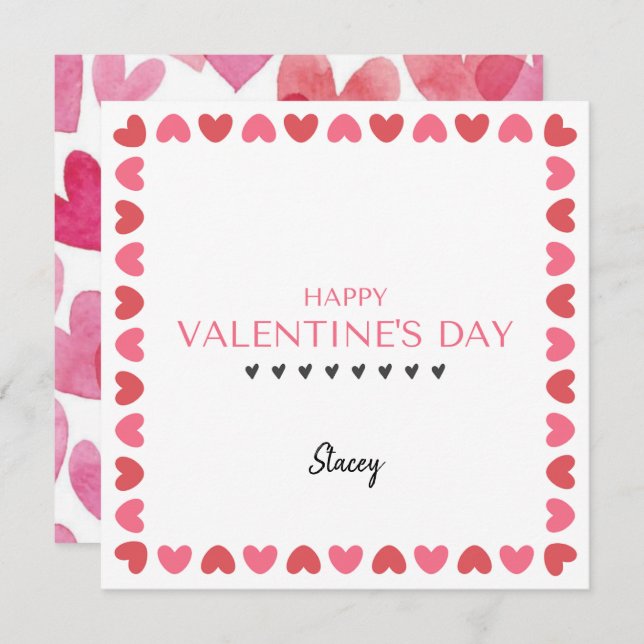 Pink and Red Heart Square Valentine Card (Anverso / Reverso)