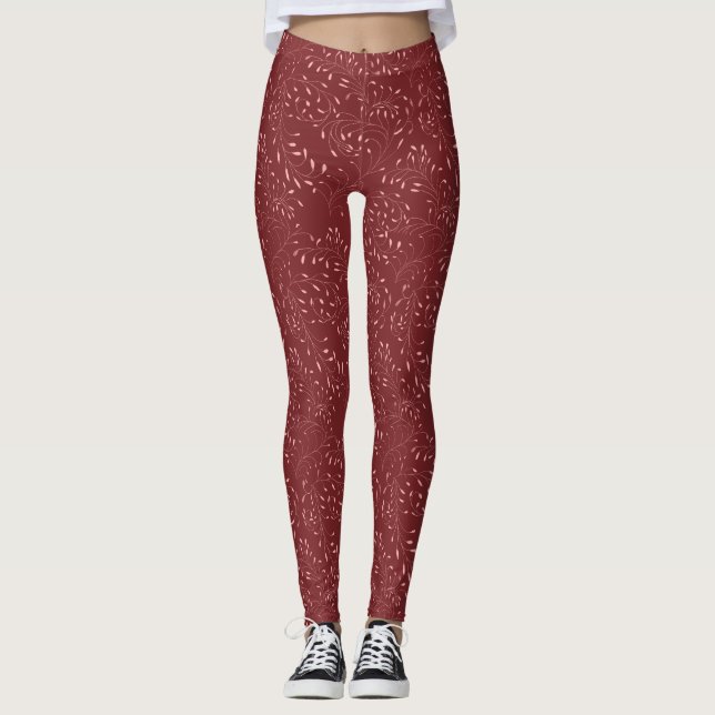 Pink and Red Vine and Leaf Pattern Leggings (Anverso)