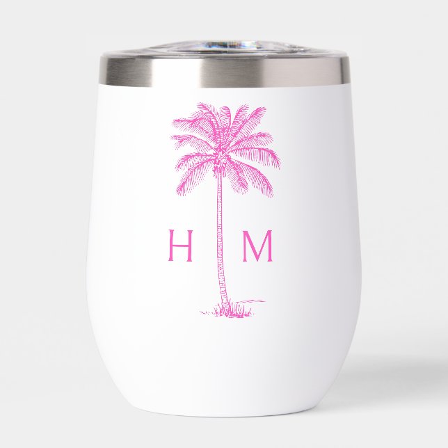 Pink and White Palm Palmetto Tree Monogram (Frente)