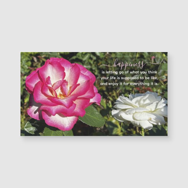 Pink and White Roses Photo Happiness Quote Magnet (Anverso)