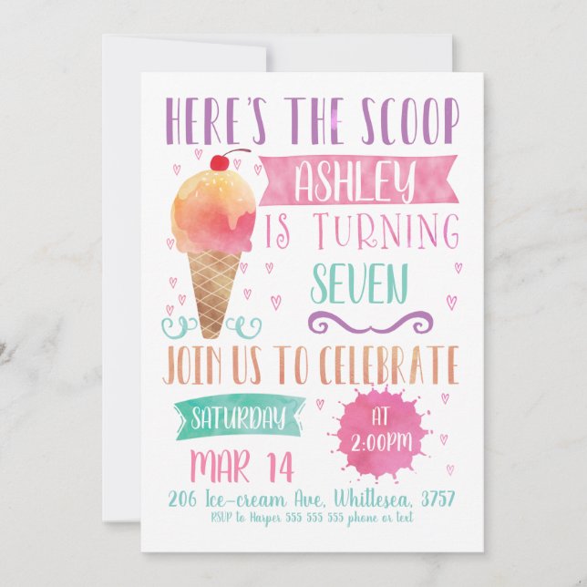 Pink Aqui La Invitación De Cumpleaños De Scoop Ice (Anverso)