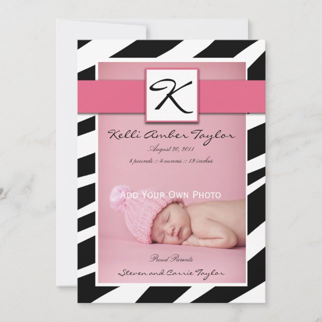 Pink Baby Girl Anuncio Patrón de cebra (Anverso)
