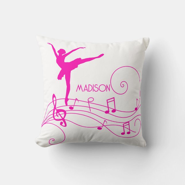 Pink Ballerina & Music Notes Wave Cojín decorativo (Anverso)