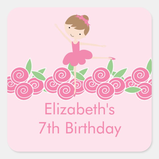 Pink Ballerina Tutu Dance Birthday Party Pegatina (Anverso)