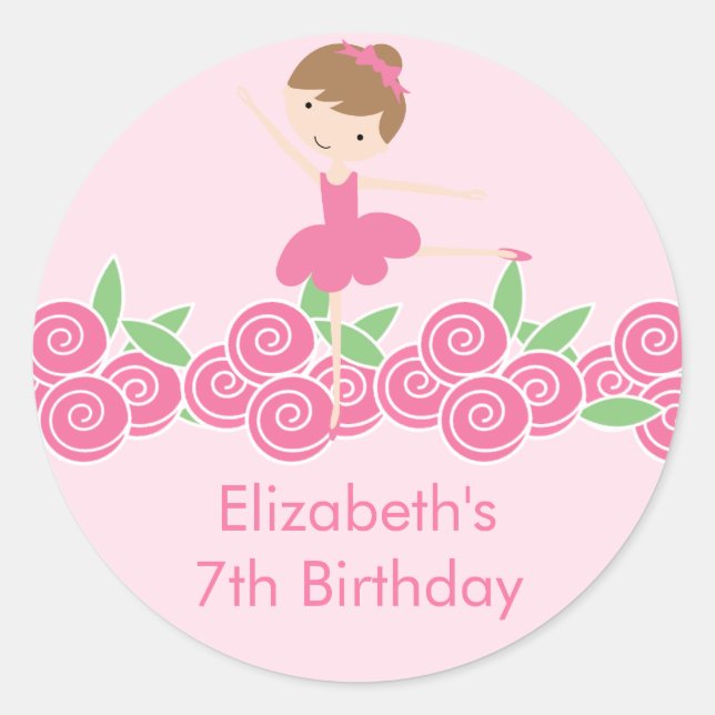 Pink Ballerina Tutu Dance Birthday Party Pegatina (Anverso)
