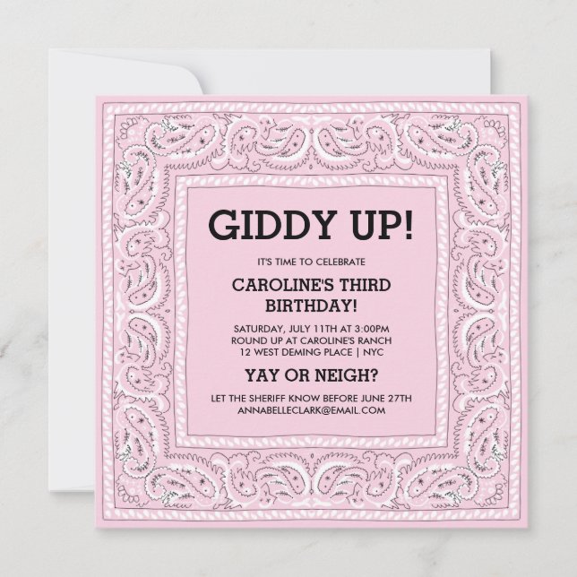 Pink Bandana | Invitación de cumpleaños (Anverso)