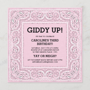 Pink Bandana   Invitación de cumpleaños