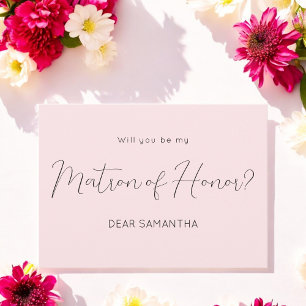 Pink Be My Matron of Honor Script Invitación