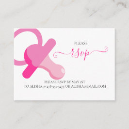PINK BINKY, tarjeta de gabinete RSVP de BABY SHOWE