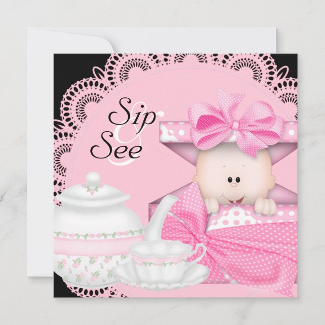 Pink Black Baby Sip y ver invitaciones (Anverso)
