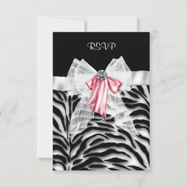 Pink Black Zebra Sweet 16 Birthday Party RSVP (Anverso)