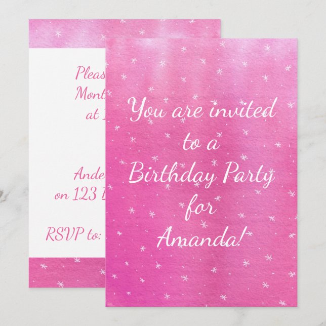 Pink Blends White Stars Invitaciones a la fiesta d (Anverso / Reverso)