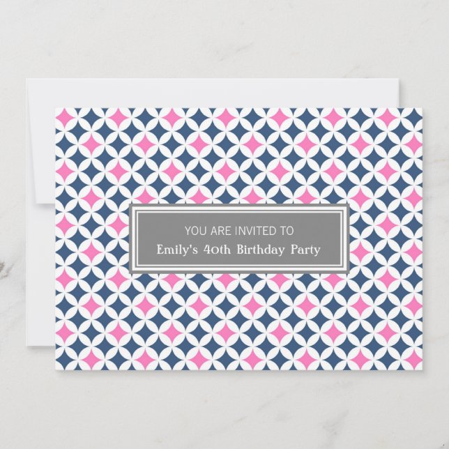 Pink Blue Gray 40th Birthday Party Invitación (Anverso)