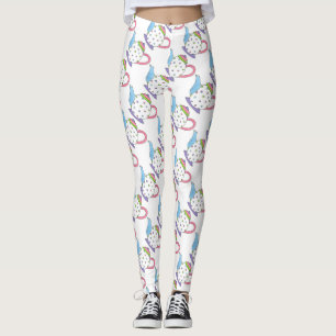 Pink Blue Polka Dot Teapot Tea Time Leggings Fiest