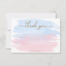 Pink Blue Watercolor Tarjeta de agradecimiento