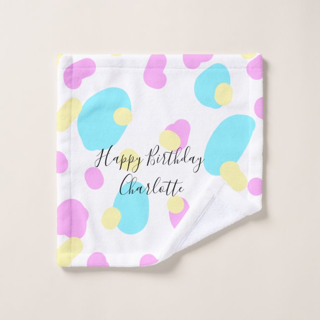 Pink blue yellowhappy birthday kids shapes abstrac (Toallita)