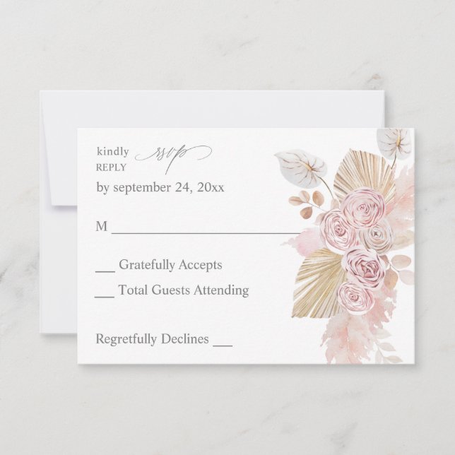 Pink Boho Floral no Meal RSVP (Anverso)