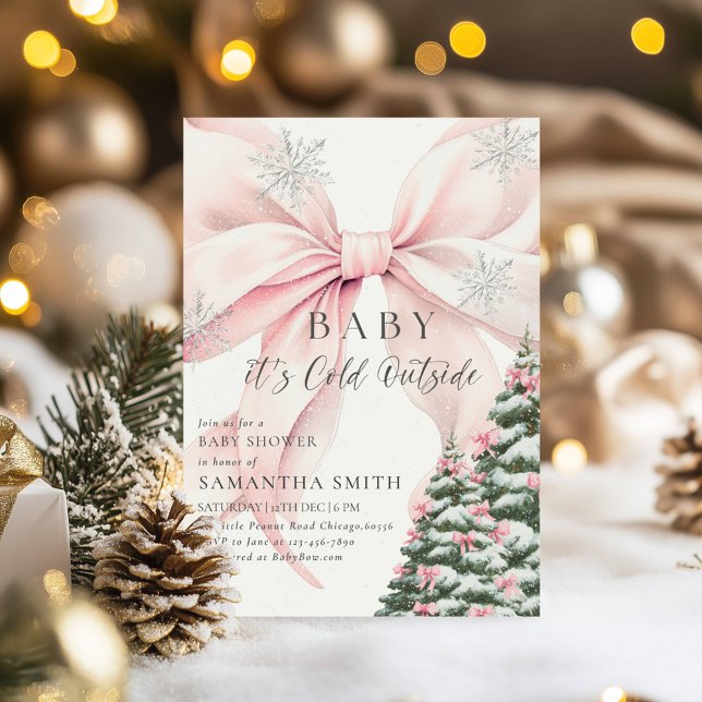 Pink Bow Baby It's Cold Outside Baby Shower Invite (Subido por el creador)