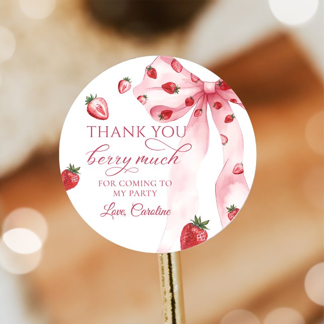 Pink Bow Berry Primer Pegatina de cumpleaños de fr (Subido por el creador)