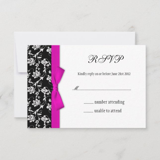 Pink Bow Black and White Boda Flower RSVP (Anverso)