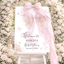Pink Bow Butterfly Baby Shower Welcome