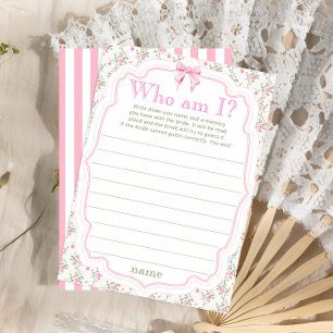 Pink Bow Floral Quién Soy La Tarjeta De Juego De D