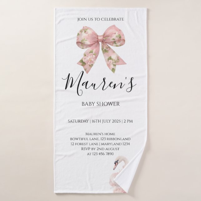 Pink Bow Girl Baby Shower  (Toalla de baño)