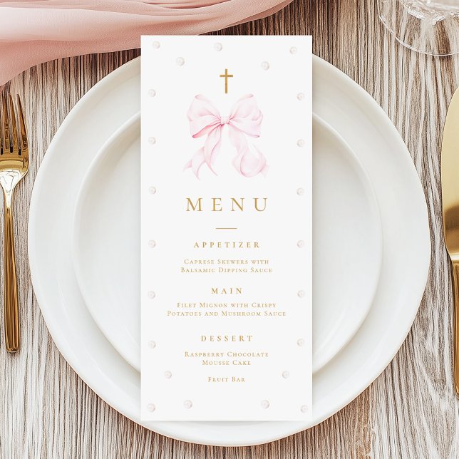 Pink Bow Pearl Baptism Flat Menu (Subido por el creador)