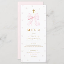 Pink Bow Pearl Baptism Flat Menu