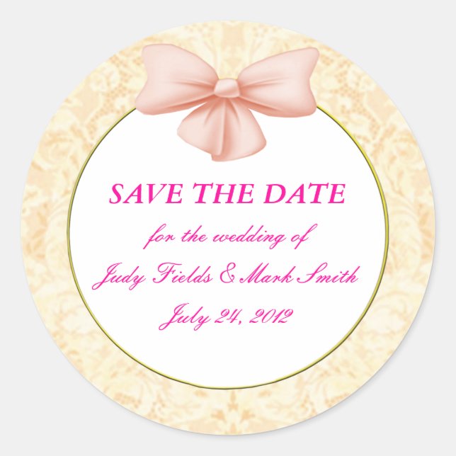Pink Bow Save The Date Pegatinas (Anverso)
