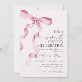 Pink Bow Sweet 16 Birday Party Invitación