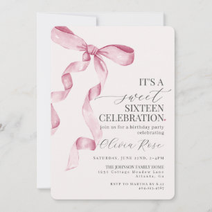 Pink Bow Sweet 16 Birday Party Invitación