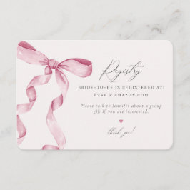 Pink Bow Tying Knot Registry, invitación a inserta