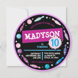 PINK BOWLING BALL NEON Birthday Party Invitación