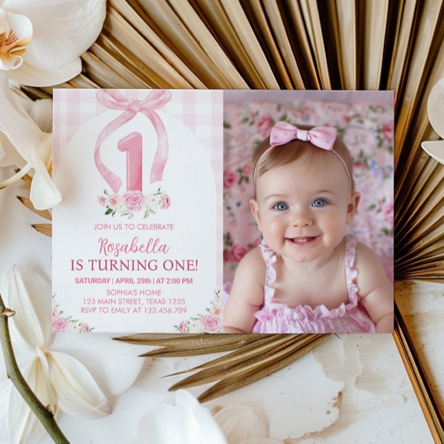 Pink Bows Coquette Invitación de primer cumpleaños (Subido por el creador)