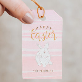 Pink Bunny Happy Easter Gift Etiqueta - Nombre per