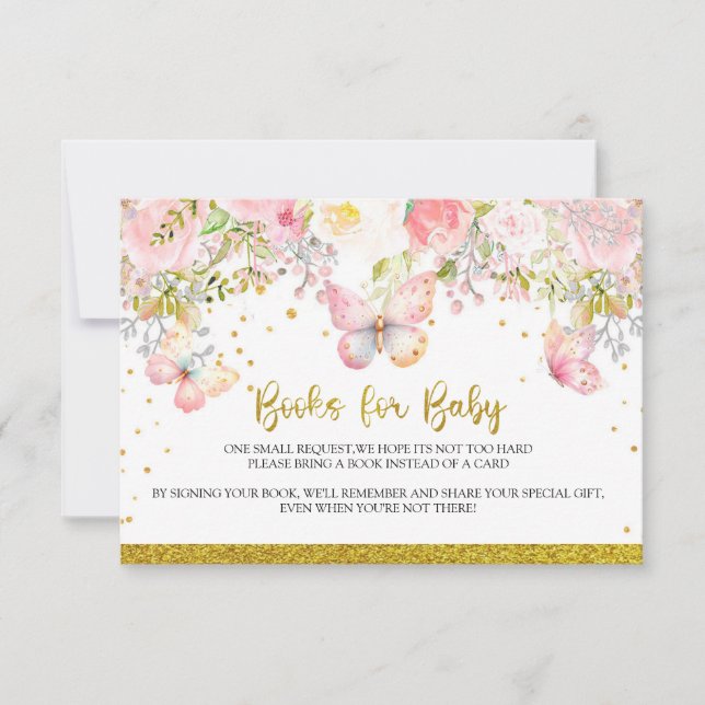 Pink butfly Books for Baby card (Anverso)