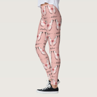 Pink Butterfly Custom Name Leggings
