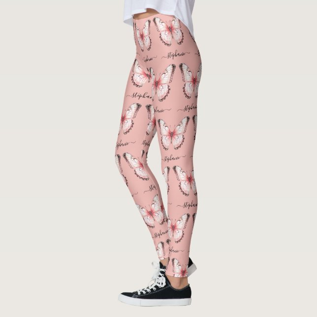 Pink Butterfly Custom Name Leggings (Izquierda)