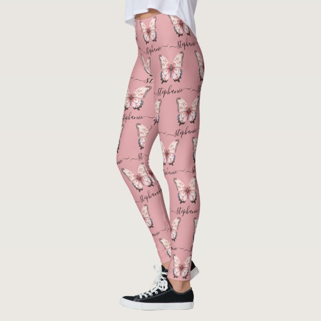 Pink Butterfly Custom Name Leggings (Izquierda)