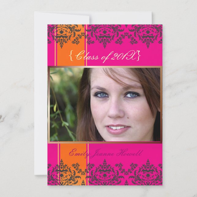 Pink caliente + Naranja + Invitaciones de foto Dam (Anverso)