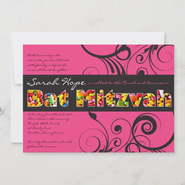 PINK CANDY Bat Mitzvah Invitación (Anverso)